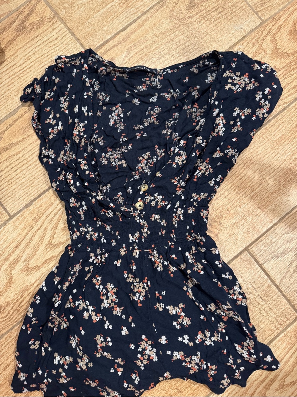 Abercrombie Navy Floral Short Sleeve Romper